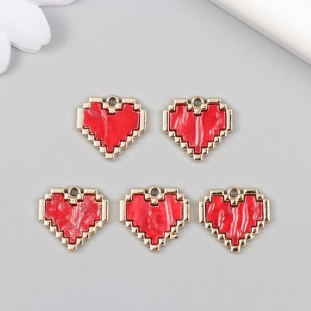 Decor for creativity metal, enamel "Red Heart. Pixels" gold 0.2x1.6x1.5 cm-2