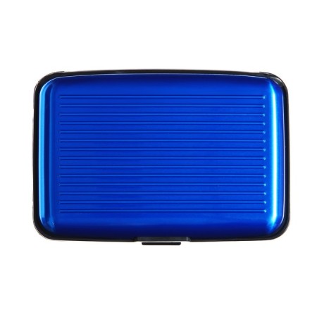 The business card between the plastic, metal, with the departments inside, blue