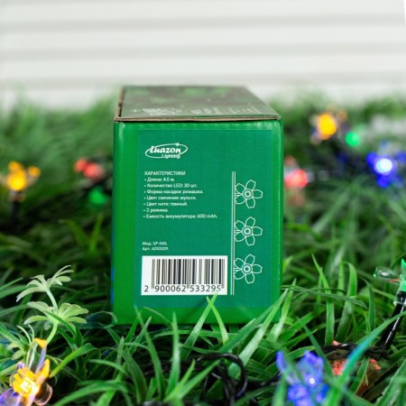 Garland “thread” 4.5 m with nozzles “chamomile”, IP44, dark thread, 30 LED, glow of multi, 2 modes, solar battery-8