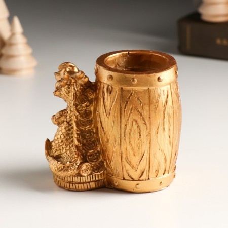 Souvenir Polystone Pencil "Bronze Dragon at the barrel - finance" MIX 7.8x5.2x7.2 cm-3