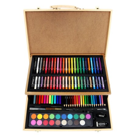 Drawing for drawing in a wooden suitcase, folding