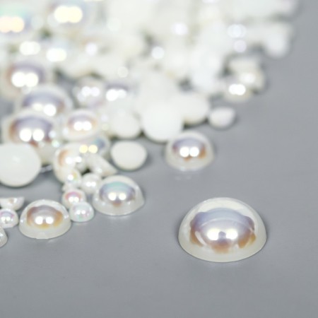 Decor for creativity plastic "Half of beads. Cream mother-of-pearl" d = 3-10 mm, set 10 grams-1