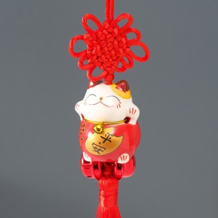 Suspension Ceramics with bells "manei-nako" red 3.5x3.7x26 cm-3