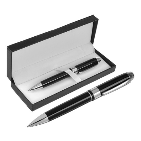 Gift handle, ballpoint, in the leatherette case, rotary, black-silver body