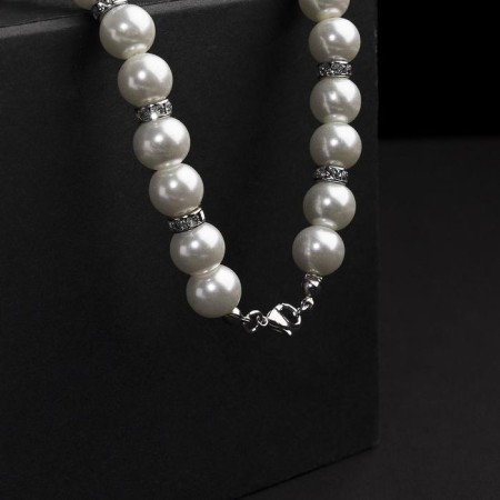 Pearl beads "Bride" with rhinestones, ball No. 8, white color, l = 45 cm-1