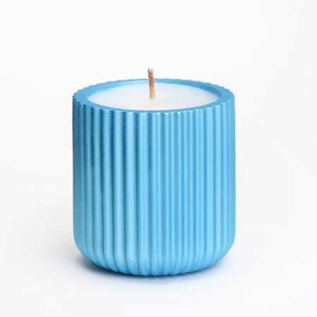 A candle in a candlelight made of gypsum with narrow faces, 7x8cm, blue-1