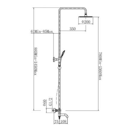 The shower system Fashun A52426-8, thermostat, pour 163 mm, tropes shower, white-1