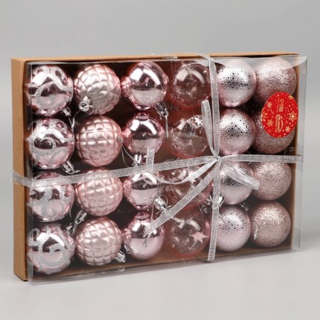 Set of balls plastic D-4.5 cm, 24 pcs "Frosty patterns" pink-2