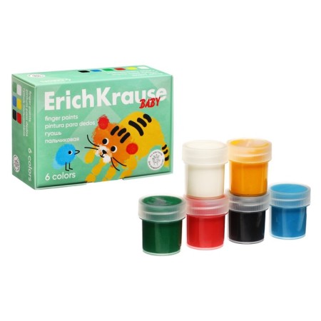 Gouache finger, 6 colors x 20 ml, erichkrause "Baby", with aloe vera