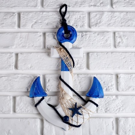 Interior anchor with a rope and a star, white-blue 5*23*32cm