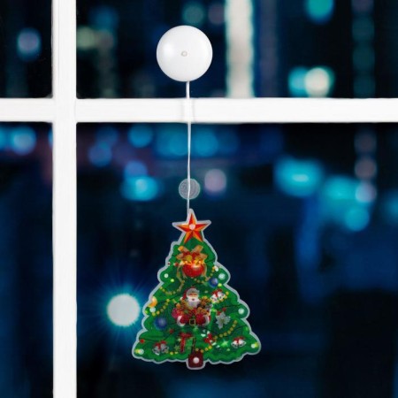 LED figure on the suction cup “Christmas tree” 16 × 20 cm, plastic, batteries AAAX3 (not in the kit), glow warm white-1