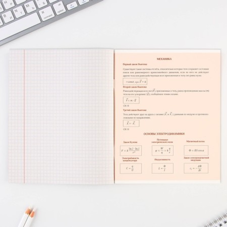 An objective note 48 sheets, A5, nature, with reference materials “September 1: Physics”, cover coated cardboard 230 gr., Inner block in a cage 80 gr., Beliac up to 80%, block No. 2.-3