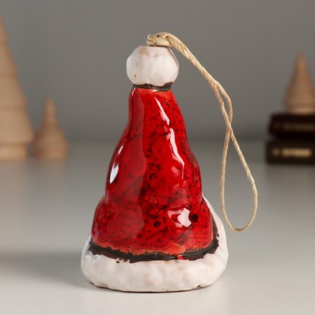 Ceramics bell "Grandfather Frost in a large cap" 6.5x6.5x10.5 cm-2
