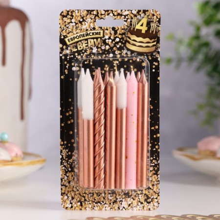 Set of candles for the pink party cake, 12 pcs, 8 cm, white and pink metallic-6