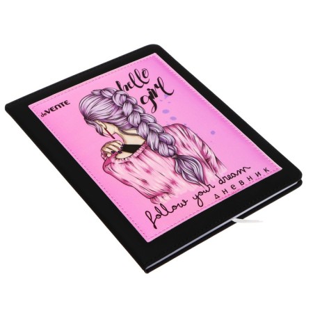Universal diary for grade 1-11 Hello Girl, hard cover, artificial leather, with foam rubber, liesse, 80 g/m2-1