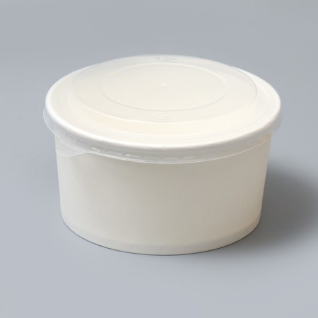 White salad bowl, with a plastic lid, 1000 ml