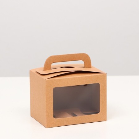 Folding box, with a window and a handle, craft, 7 x 7 x 10 cm