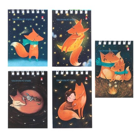 Notepad A7, 40 sheets on the crest "Magic foxes", covered cardboard, block 55g/m2, mix