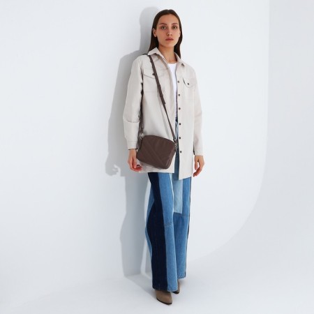 Richet Cross-Boda Bag on a zipper, external pocket, brown color-8