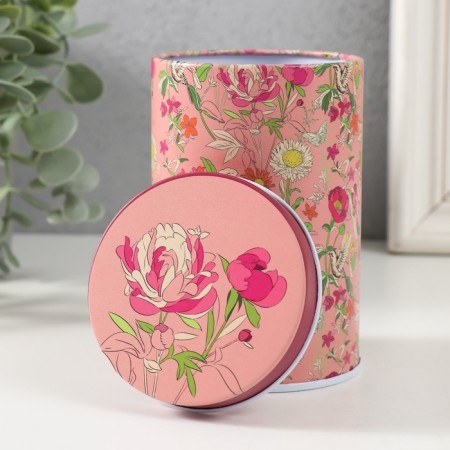 Casket Metal cylinder "Flowers on pink" 7.5x7.5x11 cm-3