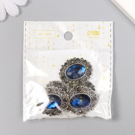 Decor for creativity Metal "Medallion with sapphire in silver frame" 3x2.6 cm-5