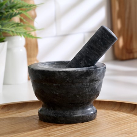 A mortar with a pestle, large, 130 ml, 10cm, black marble-5