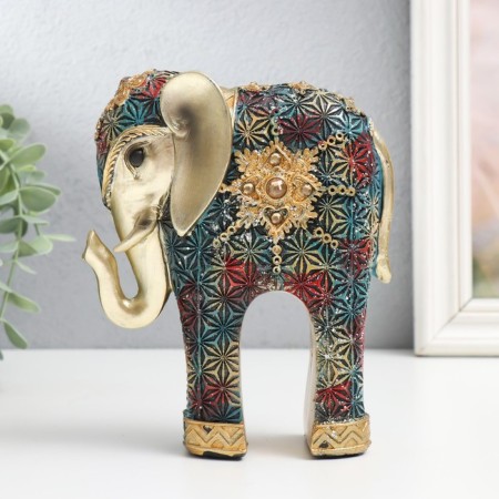 Polystone souvenir "Elephant, blue-red snowflakes" 14x6x16.5 cm