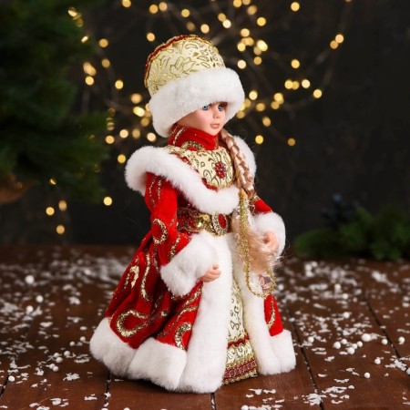 Snow Maiden "chic" in a red fur coat, with a scythe, moves, 14x30 cm-1