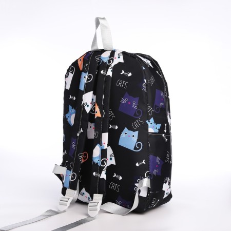 School backpack from textiles on lightning, 3 pockets, black color-3