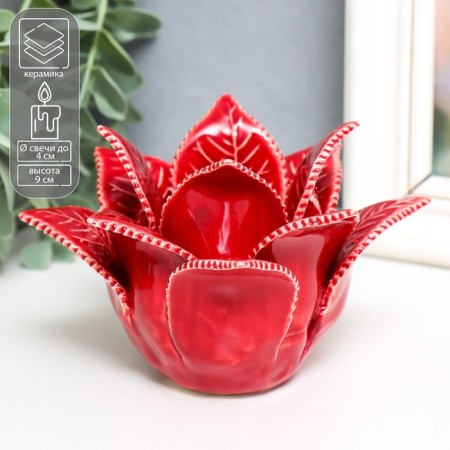 Ceramics candlestick on 1 candle "Rose leaves" D-4.2 cm red 13x13x9 cm