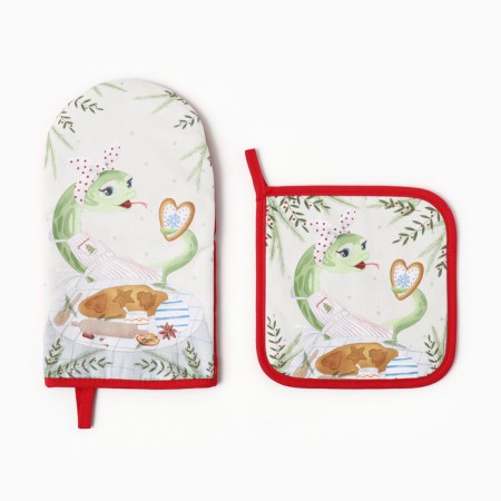Set of kitchen. Ethel "Mistress" mittens 15x28cm, 19x19cm tack, 100%HL-1