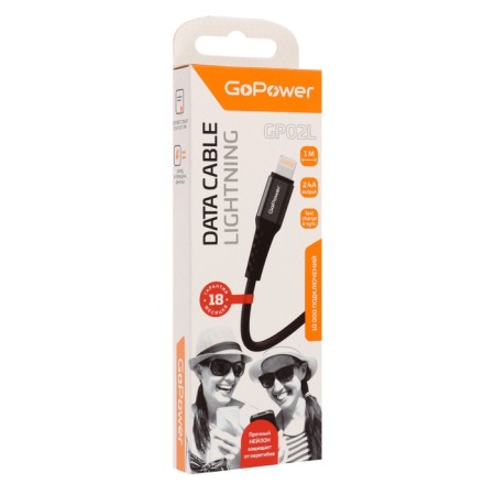 Gopower GP02L, Lightning - USB, 2.4 A, 1 m, data transfer, nylon, black-4
