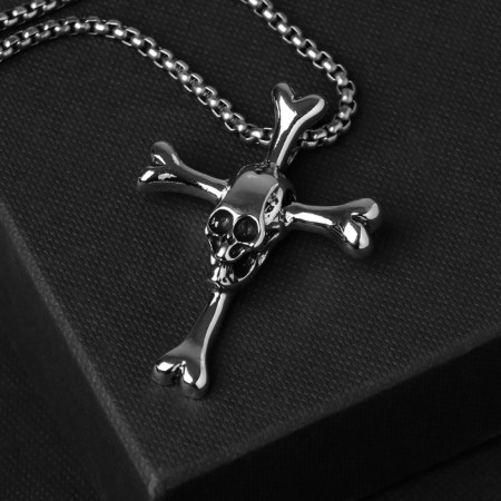 Unisex "Cross" with a skull, the color of black silver, 60 cm