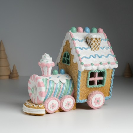 Souvenir Polystone Light "Gingerbread house train in the glaze and sugar" 21x12x18.5 cm-1