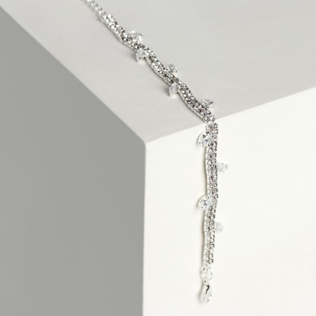 Bracelet with the rhinestones "Amelia" petals on a thick thread, white color in silver, 23 cm-1
