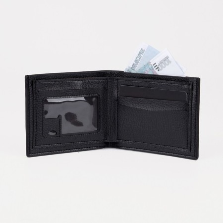 Male purse without fastener, department for bills, for maps, for coins, black color-4
