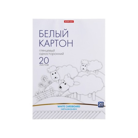 White cardboard A4, 20 sheets, unilateral unilateral, 170 g/m2, Erichkrause, glossy, on gluing, crafts of crafts