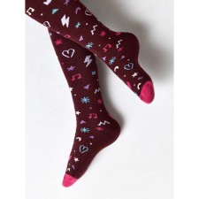 Children's tights with drawings CONTE KIDS Sof-Tiki, height 128-134 cm, Bordeaux color