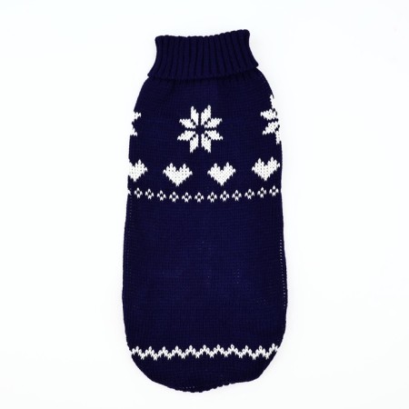 Clothing for dogs. Knitted sweater with "New Year" ornament, blue, size XL-6
