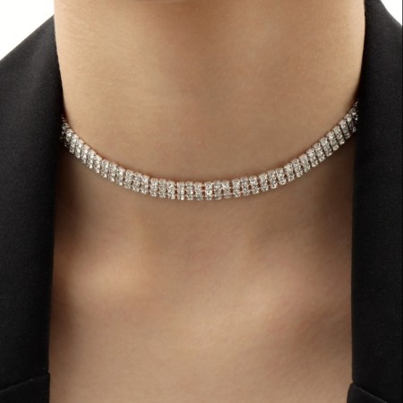 Set 2 objects: earrings, chocker "ice" three rows, white color in silver, 30 cm-2
