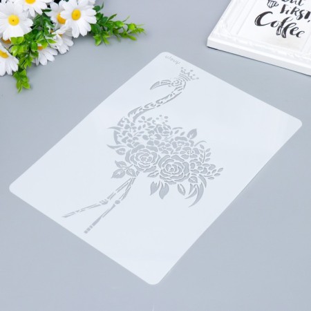 Plastic stencil "Flamingo Flowering Flower in the Michendi style" 29x20.8 cm-1