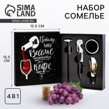 Винный набор: штопор для вина, аэратор, каплеуловитель, термометр «Веселье»