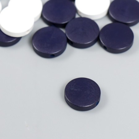 Beads for creativity wood "flat circle" set of 20 pcs white, dark blue 0.4x1.5x1.5 cm-2