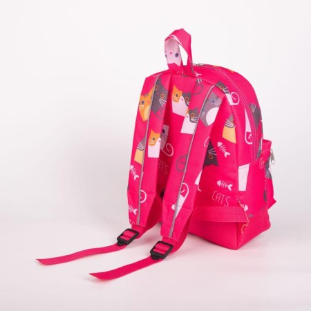 Baby backpack with zipper, external pocket, reflective strip, pink color-1