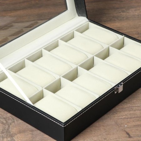 The casket to the leatherette to the clock 12 "Black with a white line" 30x20x8.2 cm-2