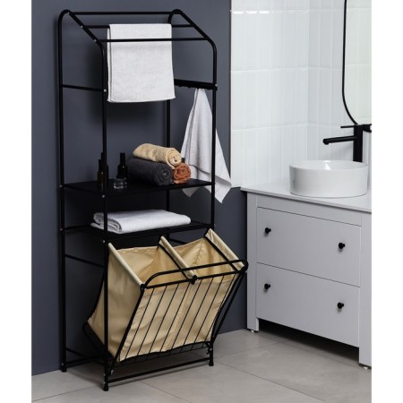 A rack with a dual laundry basket and crossbars, 2-tier, black color, 60x35x160 cm 1065649-8