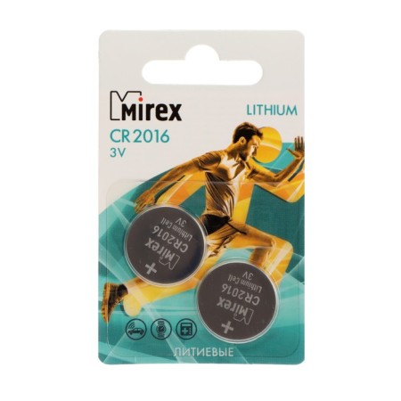 Battery lithium Mirex, CR2016-2BL, 3V, blister, 2 pcs.