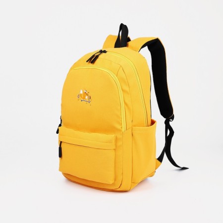 Youth backpack from textiles, 2 parts on lightning, 3 pockets, yellow color-2
