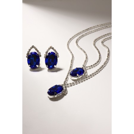 Set 2 objects: earrings, “jacqueline” necklace, oval, white-blue color in silver, 45 cm-1