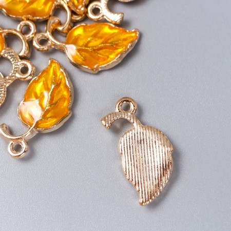 Decor for creativity metal, enamel "Leaf with a branch" Orange 0.8x2 cm-1
